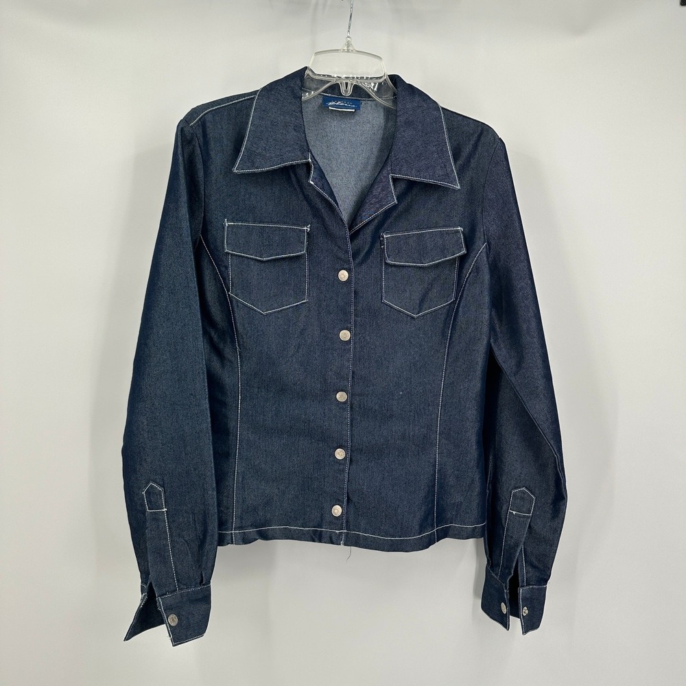 Women Vintage Y2K Denim Western Shirt Size XL Indie Sleaze Dark Academia Shacket